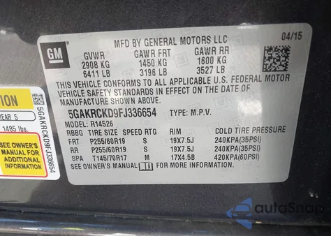 2015 Buick Enclave Premium из США, поврежденный, VIN 5GAKRCKD9FJ336654